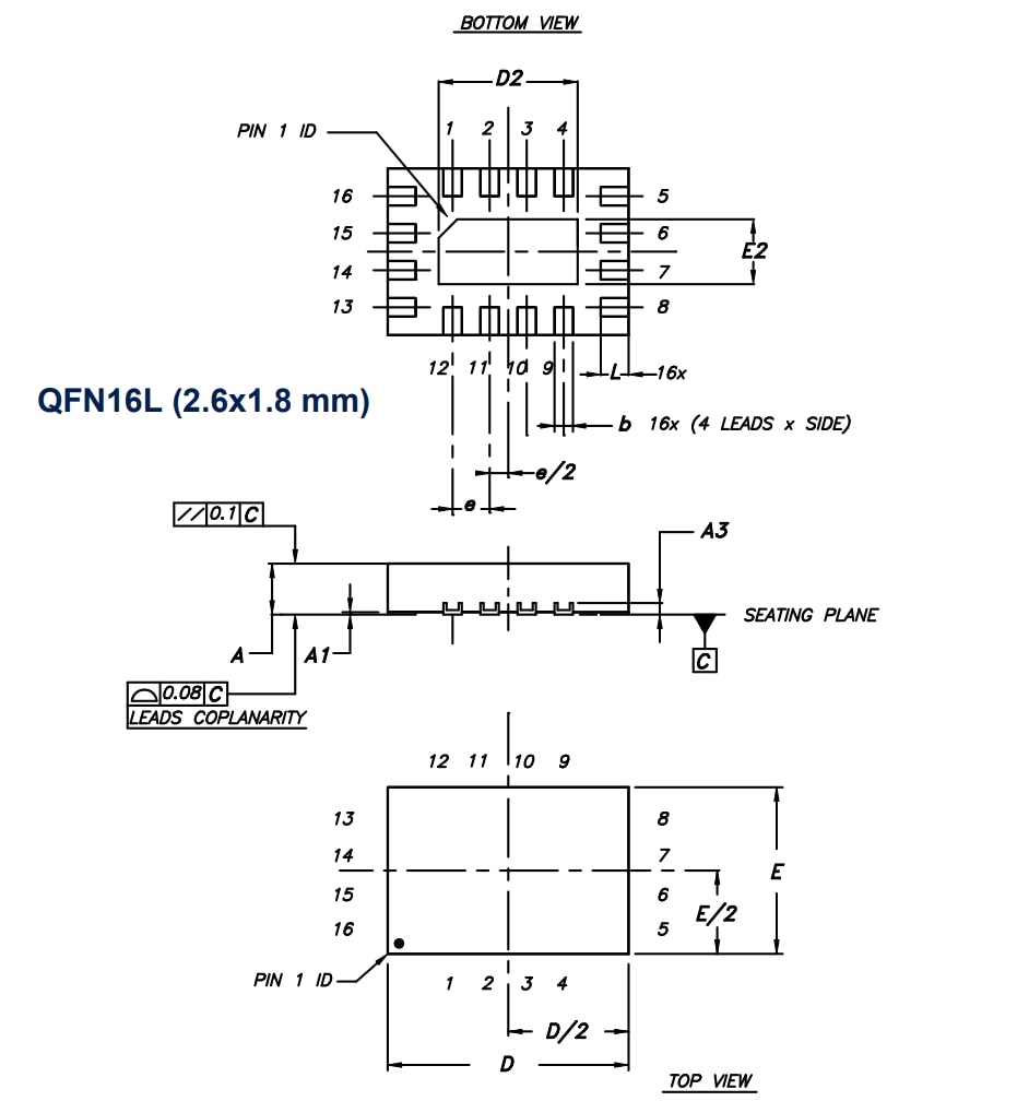 機械図面 - STMicroelectronics STG5592クワッドSPDTスイッチ